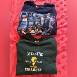 2 Vintage 90’s Looney Tunes Sweatshirt Lot Women’s Sz XL Tweety 2 Double Sided